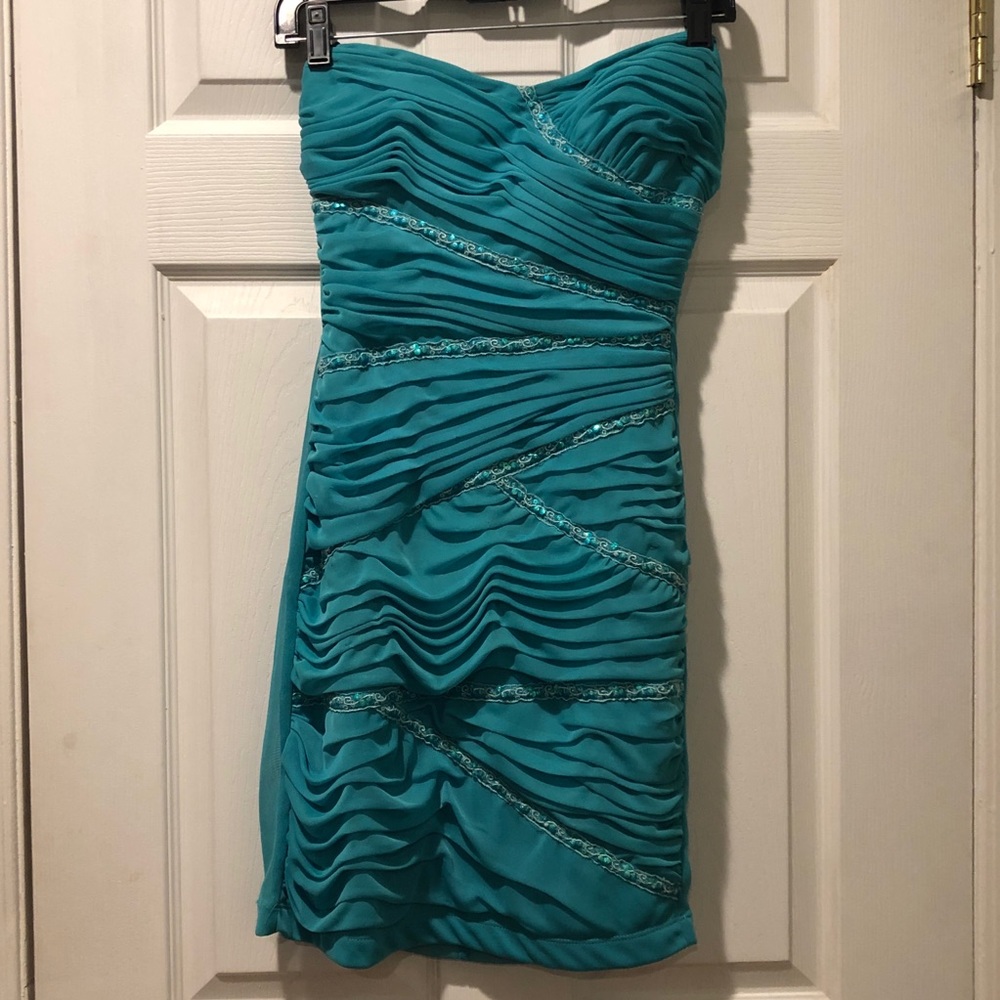 LOVE tease Strapless Turquoise Sequins Dress SZ 7